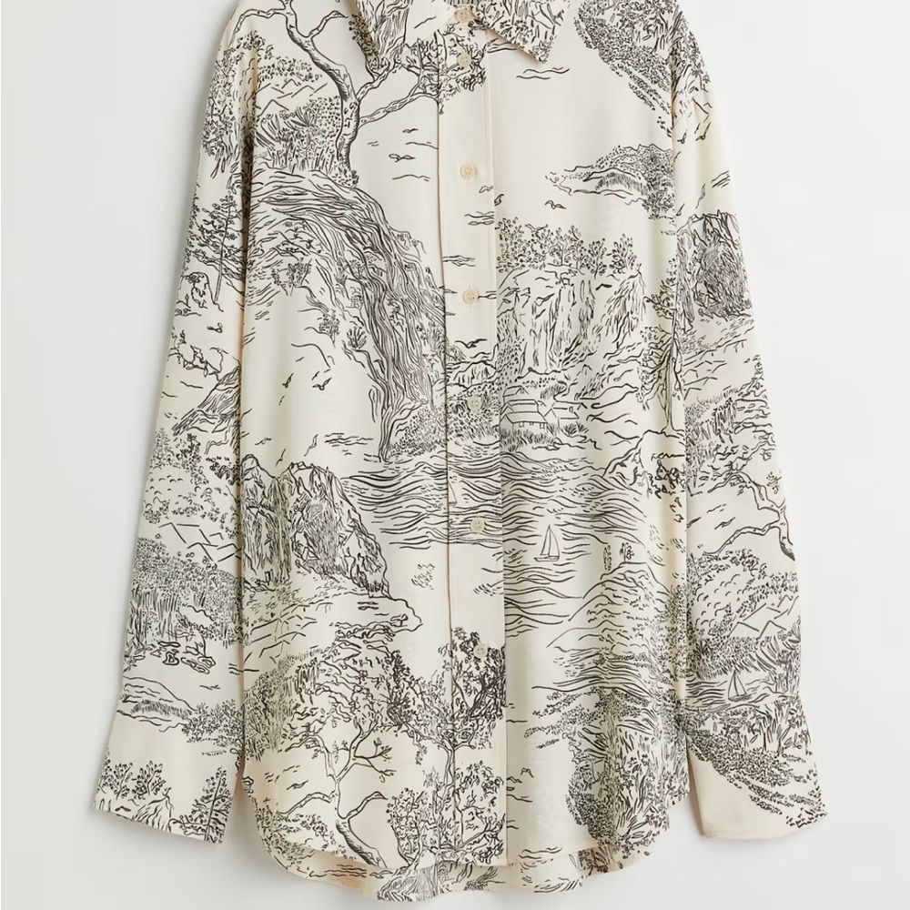 H&M Black and Cream Scenic Print Shirt